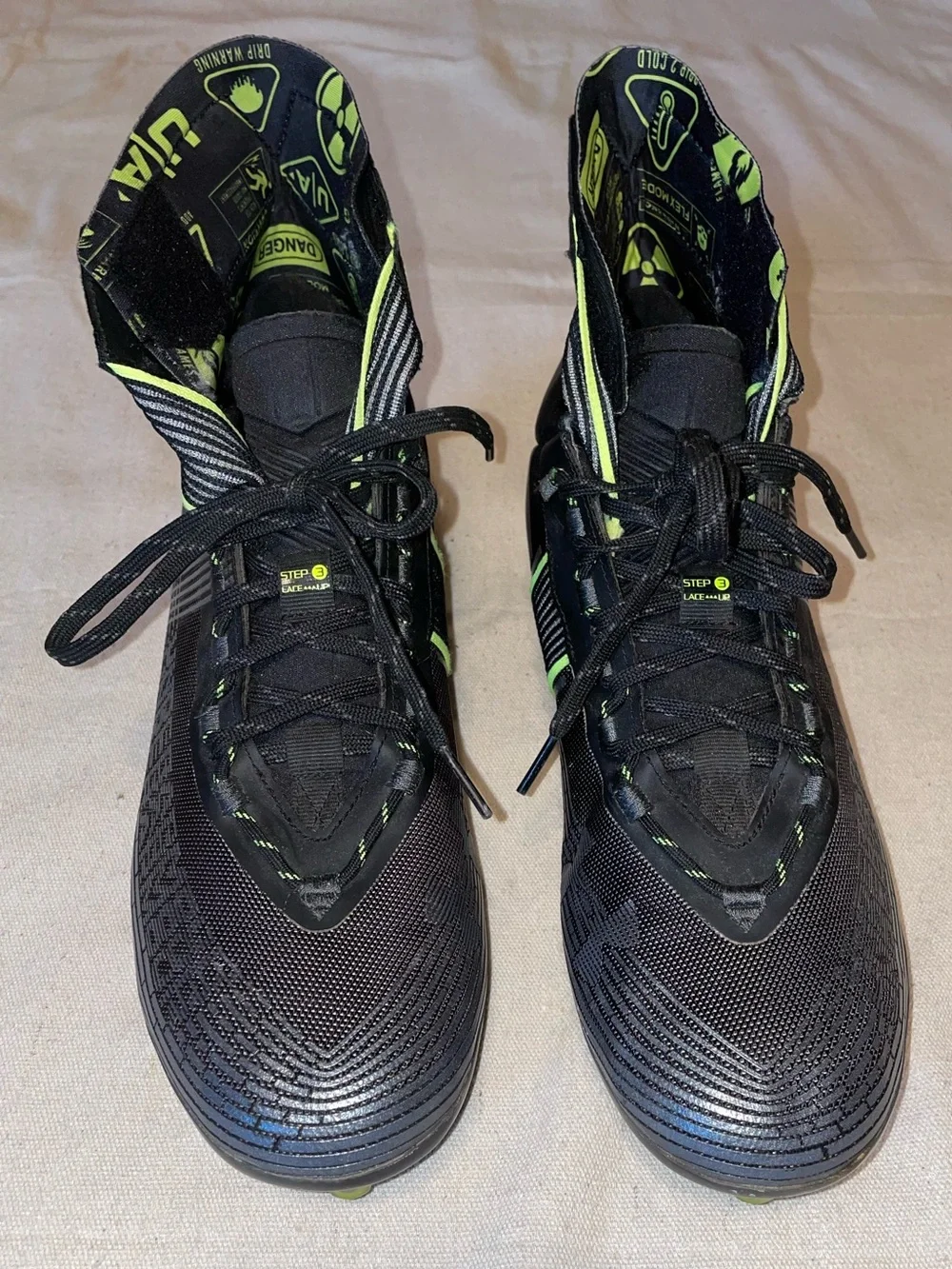 Men's Black, Silver and Neon Green Football Cleats